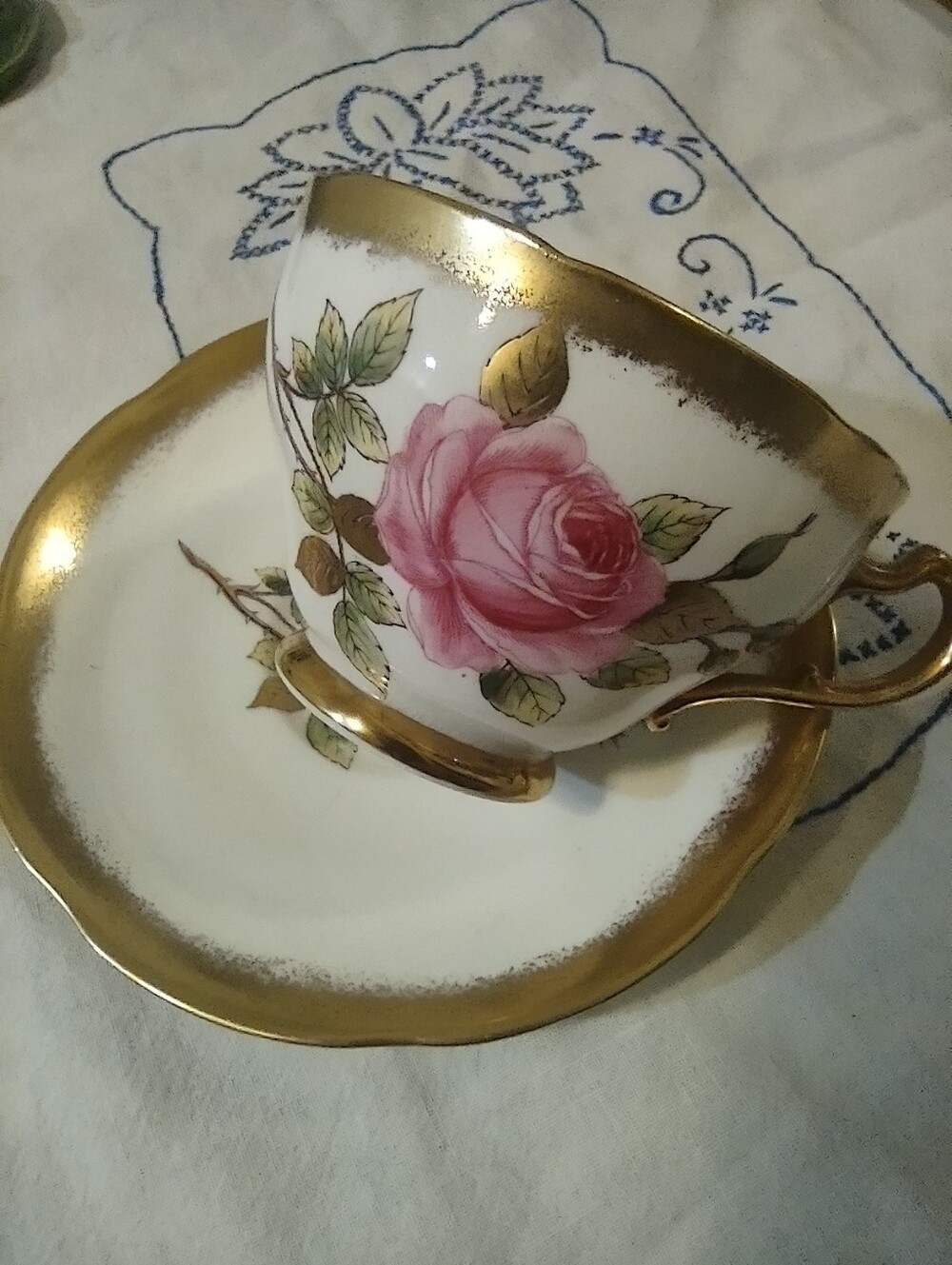 VTG Adderley Strafford England Porcelain Teacup Saucer Pink Rose with Gold Trim - Picture 4 of 15